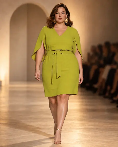 Vestido curto verde-lima com faixa na cintura e manga aberta
